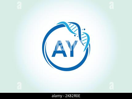 Letter AY monogram alphabet in a circle with DNA. Genetics logo design concept. Font emblem. Modern vector logo Stock Vector