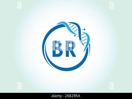 Letter BR monogram alphabet in a circle with DNA. Genetics logo design concept. Font emblem. Modern vector logo Stock Vector