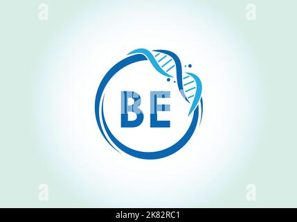 Letter BE monogram alphabet in a circle with DNA. Genetics logo design concept. Font emblem. Modern vector logo Stock Vector