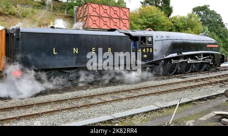 LNER Class A4 Pacific Sir Nigel Gresley at Goathland station on the North Yorkshire Moors Railway, 25th September.2022, Stock Photo