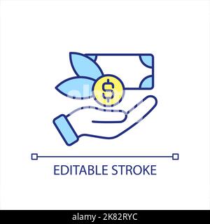 Hand with saved money yellow and blue RGB color icon Stock Vector