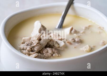 Tripe, Brain Soup, iskembe corbasi, turkish traditional hangover cure at local restaurant. Stock Photo