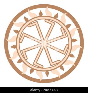 Kolyadnyk, a Slavic symbol decorated with an ornament of Scandinavian weaving. Beige trendy, design with runes and sun Stock Vector