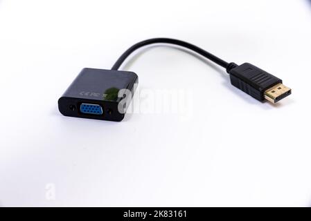 USB Type C adapter or hub with various accessories - pendrives, hdmi, ethernet, VGA DP HDMI, cables. various converter cables for computers and smartp Stock Photo