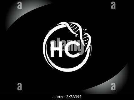 Letter HC monogram alphabet in a circle with DNA. Genetics logo design concept. Font emblem.Modern vector logo for medicine, science, laboratory Stock Vector