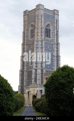 The flint tower of St Peter and St Paul's Church in Lavenham, Suffolk Stock Photo