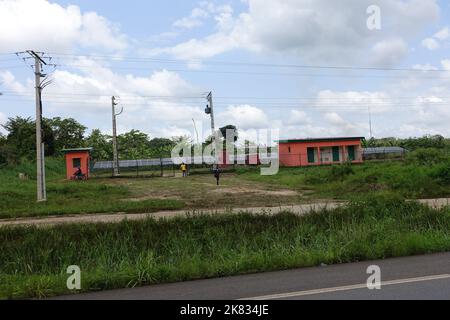 A small solar power plant in Ivory Coast can supply two villages Stock Photo