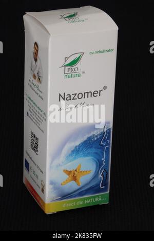 Photo of package of Nazomer nasal spray by Pro Natura, from Romania Stock Photo