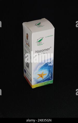 Photo of package of Nazomer nasal spray by Pro Natura, from Romania Stock Photo