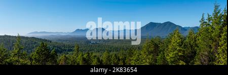 The view from Radar Hill, Pacific Rim National Park Reserve, looking northwest. near Tofino on a beautiful summer afternoon. Tofino, British Columbia, Stock Photo