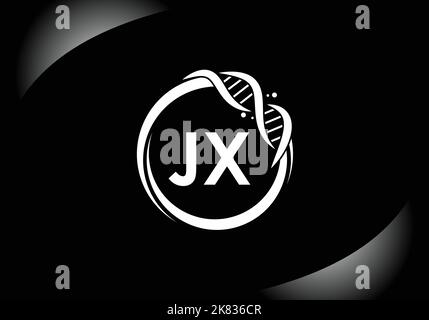 Letter JX monogram alphabet in a circle with DNA. Genetics logo design concept. Font emblem.Modern vector logo for medicine, science, laboratory Stock Vector