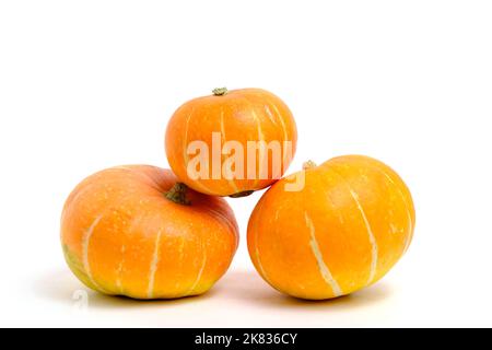 Three pumpkins white background, isolate Stock Photo