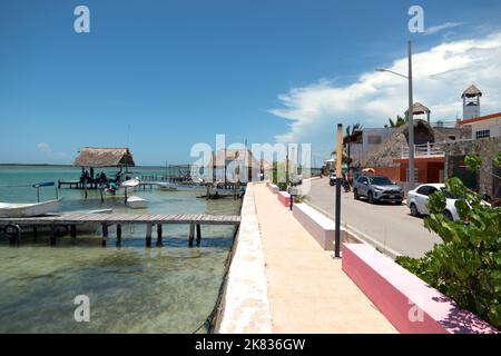 View of the small Mexican town of Rio Lagartos in Yucatan, Mexico with its harbor Stock Photo