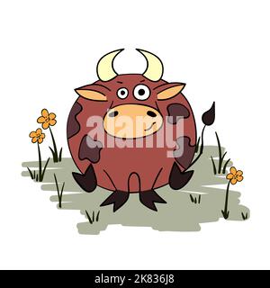 Cartoon bull. Vector illustration of cute ox. Stock Vector