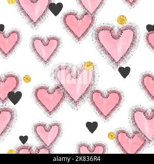 Pink And Gold Glitter Hearts Seamless Pattern Cute Valentines Day