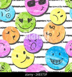 Smiley pattern. Colorful striped vector smile faces background. Stock Vector