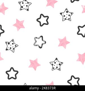Stars pattern. Vector seamless background with pink and black stars. Stock Vector