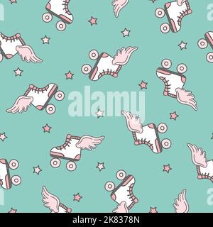 Seamless pattern with cartoon roller skates and stars for kids design Stock Vector