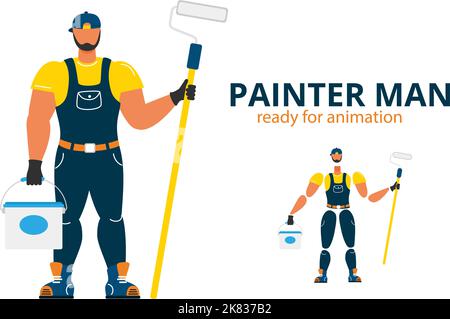 Front view of workman in uniform holding brush Stock Vector