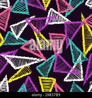 Seamless colorful triangles pattern. Abstract geometric background in neon colors. Stock Vector