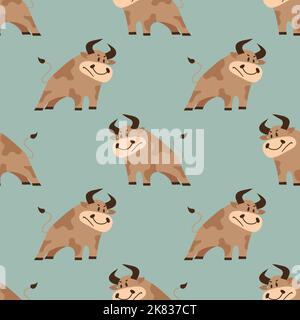 Seamless cartoon bulls pattern. Vector illustration Stock Vector
