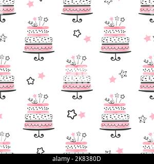 Birthday cakes seamless pattern. Anniversary background. Wrapping paper design. Stock Vector