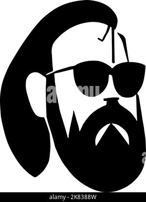 Bearded man with sunglasses. Icon vector in black. Stock Vector