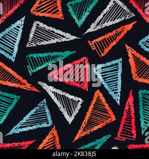 Abstract seamless geometric pattern with watercolor triangles. Vector graffiti background. Stock Vector