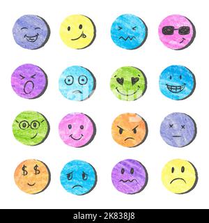 Emoticons set. Vector collection of emotion symbols. Colorful illustration. Stock Vector
