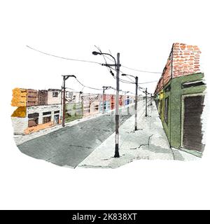 Street hand drawn sketch a watercolor illustration Stock Photo