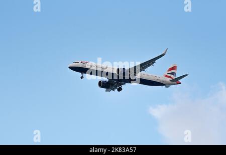Heraklion, Crete, Greece. 2022. Twin jet A321neo approaching Heraklion Airport, Crete, Greece,EU. Stock Photo
