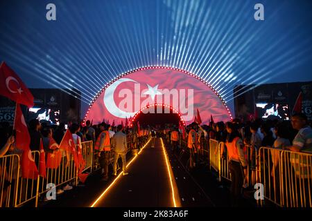 ISTANBUL, TURKEY - MAY 29, 2022: Stage in celebrations of anniversary of Istanbuls conquest Stock Photo