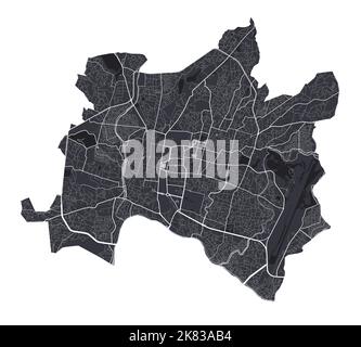 Kathmandu vector map. Detailed vector map of Kathmandu city administrative area. Cityscape poster metropolitan aria view. Black land with white roads Stock Vector