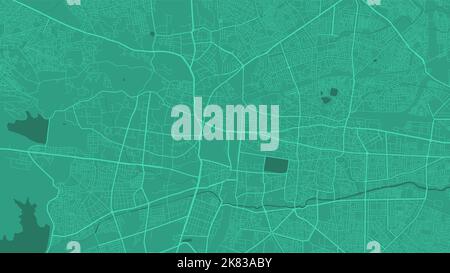 Green Nagpur city area vector background map, roads and water illustration. Widescreen proportion, digital flat design roadmap. Stock Vector