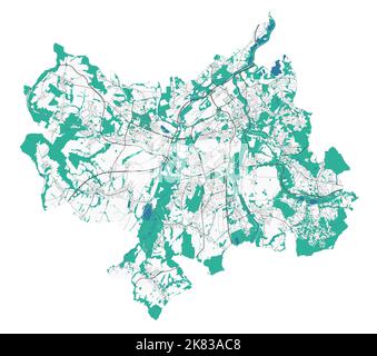 Ostrava map. Detailed map of Ostrava city administrative area. Cityscape panorama. Royalty free vector illustration. Road map with highways, rivers. Stock Vector