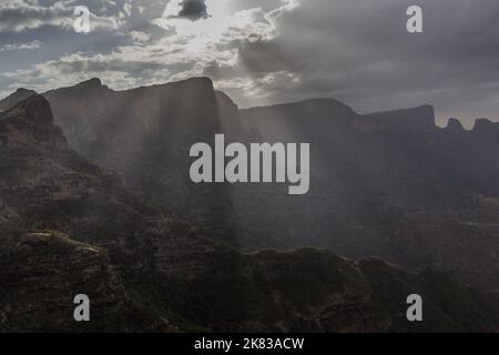 Sun shining over the escarpment of Simien mountains, Ethiopia Stock Photo