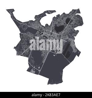 Podgorica vector map. Detailed vector map of Podgorica city administrative area. Cityscape poster metropolitan aria view. Black land with white roads Stock Vector