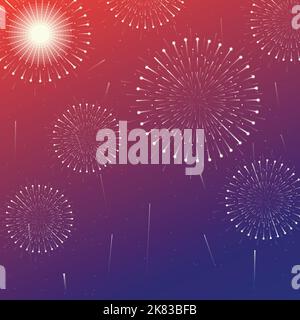 Festive firecrackers bursting in different patterns on colorful background. Stock Vector