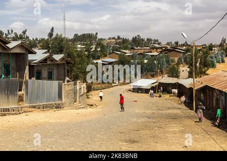 DEBARK, ETHIOPIA - MARCH 17, 2019: View of a street in Debark, Ethiopia Stock Photo