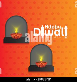 Happy Diwali. Vector illustration of diya lamps in celebration of Diwali, the Indian traditional Hindu festival. Stock Vector