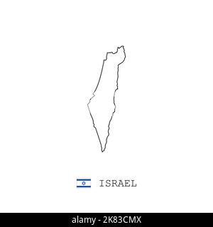 Israel vector map outline, line, linear. Israel black map on white background. Israel flag Stock Vector