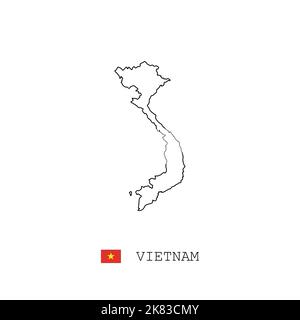 Vietnam vector map outline, line, linear. Vietnam black map on white background. Vietnam flag Stock Vector