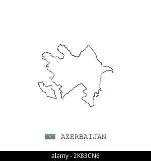 Azerbaijan vector map outline, line, linear. Azerbaijan black map on white background. Azerbaijan flag Stock Vector