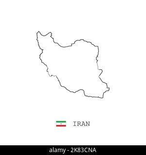 Iran vector map outline, line, linear. Iran black map on white background. Iran flag Stock Vector
