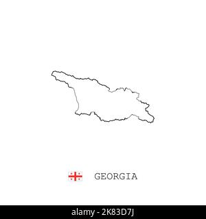 Georgia vector map outline, line, linear. Georgia black map on white background. Georgia flag Stock Vector
