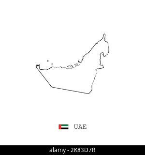 UAE vector map outline, line, linear. United Arab Emirates black map on white background. UAE flag Stock Vector