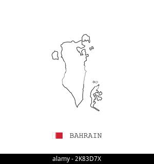 Bahrain vector map outline, line, linear. Bahrain black map on white background. Bahrain flag Stock Vector