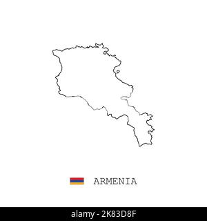 Armenia vector map outline, line, linear. Armenia black map on white background. Armenia flag Stock Vector