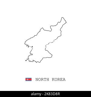 North Korea vector map outline, line, linear. North Korea black map on white background. North Korea flag Stock Vector