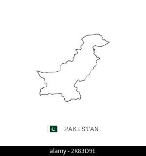 Pakistan vector map outline, line, linear. Pakistan black map on white background. Pakistan flag Stock Vector